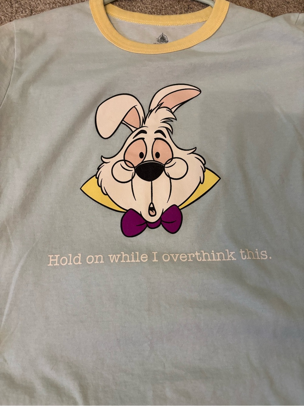 Disney Parks White Rabbit Overthink This Ringer T-Shirt Size S - Picture 3 of 4